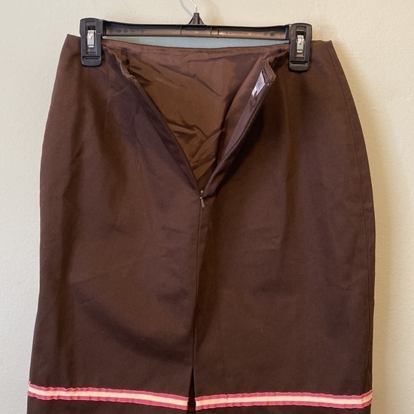 Phoebe Brown Ruffle Hem Pencil Skirt With Pink Stripes - Picture 7 of 9